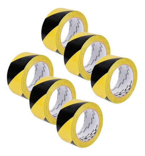 Pack de 6 cintas delimitadoras amarillo-negro 50mm x 15m para señalización de seguridad